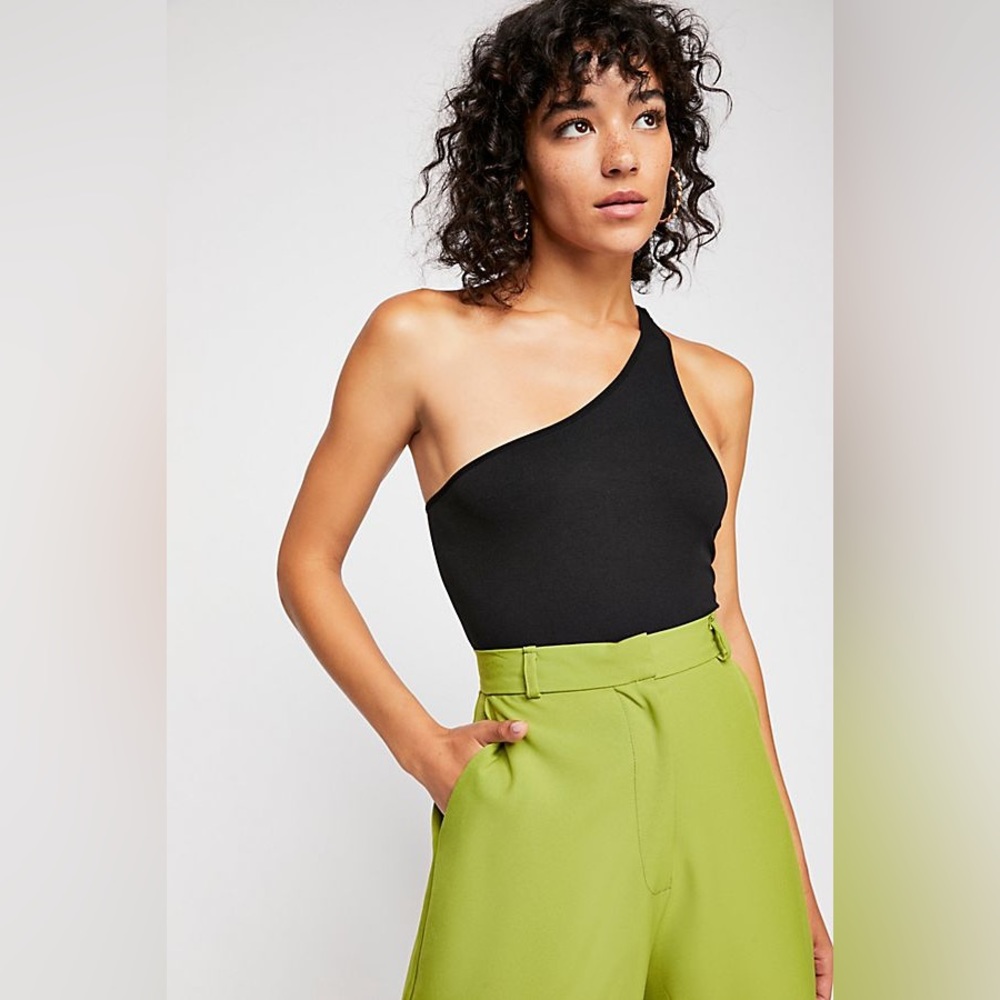 Free People Intimately One Shoulder Black Bodysuit